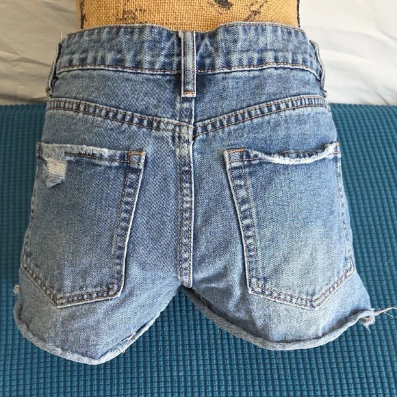 Distressed Blue Denim Shorts - Picture 3 of 6